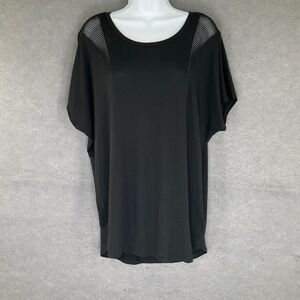 Express One Eleven Off Black Mesh Shoulder Top Shirt Sz L Grunge Goth Y2K Vtg‎